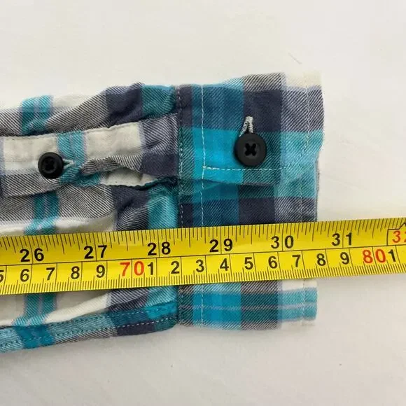 American Eagle Mens M Button Up Flannel Shirt Purple Blue Plaid Seriously Soft - Picture 9 of 10